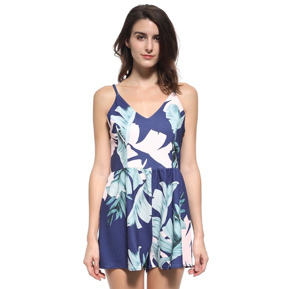 Tropical Floral Cross Back Romper - Picture 3 of 8